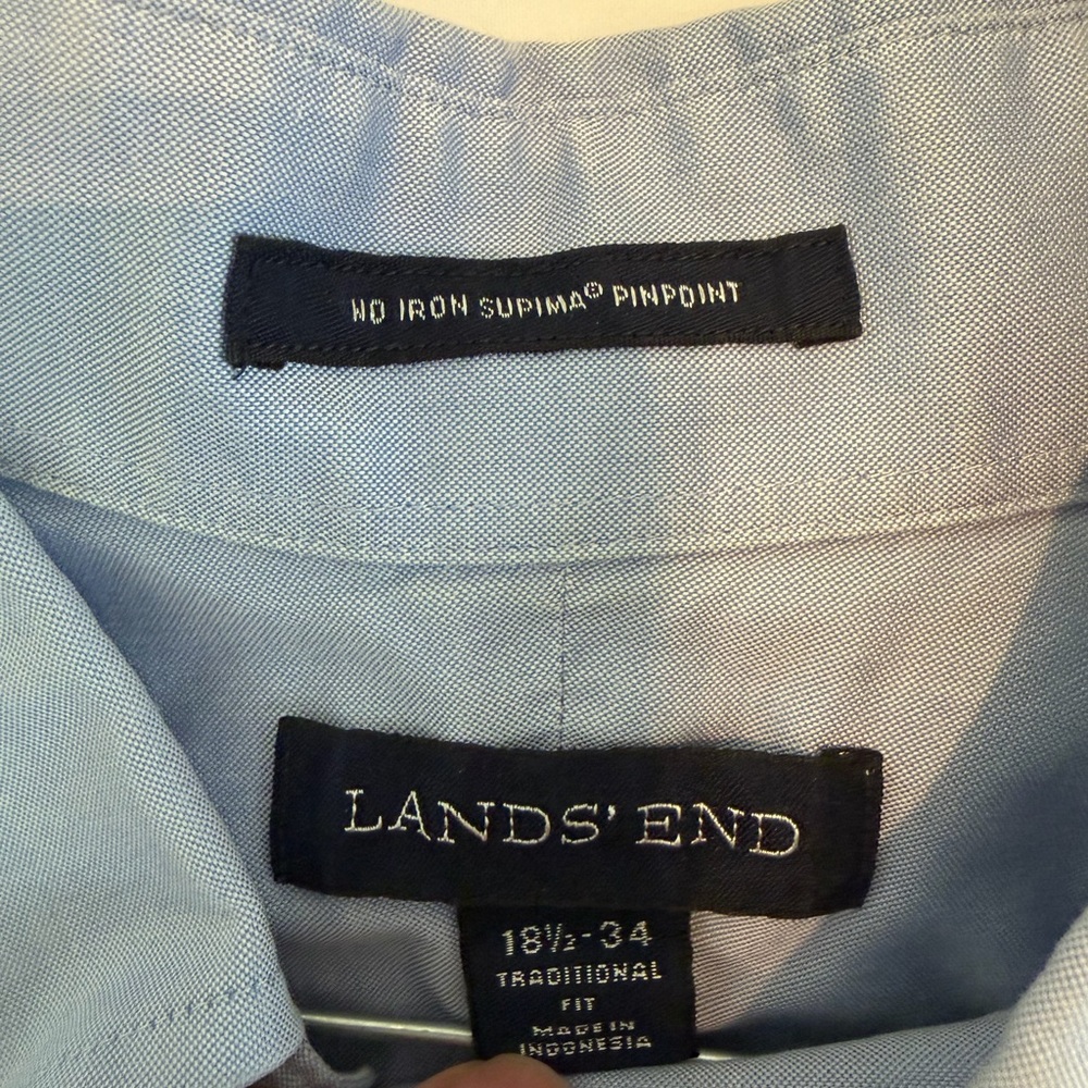 Lands' End Light Blue Men's Dress Shirt - Pinpoint Fabric